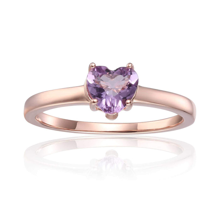 0.85 Ct Heart Pink Amethyst Prong Silver Solitaire Ring by Fine Color Jewels