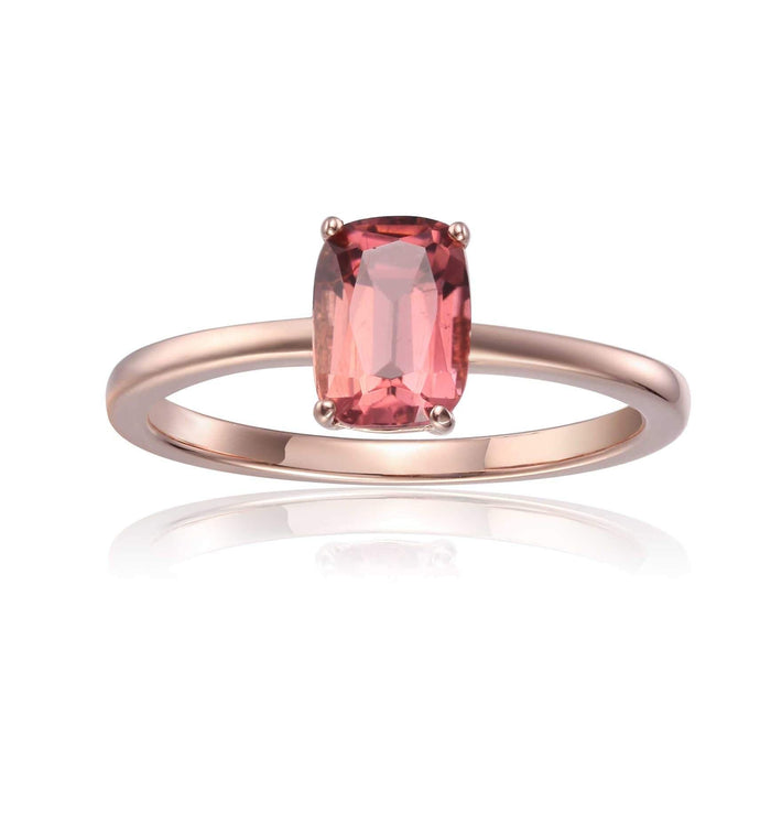 Pink Tourmaline Cushion Solitaire Ring by Fine Color Jewels