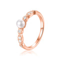 Fresh Water Round White Pearl Rose Gold Plated Silver Half Eternity Ring by Fine Color Jewels