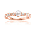 Fresh Water Round White Pearl Rose Gold Plated Silver Half Eternity Ring by Fine Color Jewels