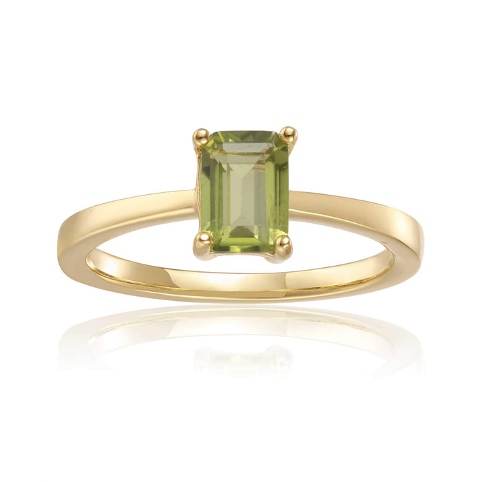 Octagon Green Peridot Prong Silver Solitaire Ring by Fine Color Jewels