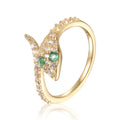 Round Green Emerald Prong Yellow Gold Over Silver Snake Bypass Ring by Fine Color Jewels