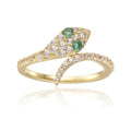Round Green Emerald Prong Yellow Gold Over Silver Snake Bypass Ring by Fine Color Jewels