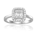 Baguette White Topaz Prong Sterling Silver Fashion Halo Ring by Fine Color Jewels