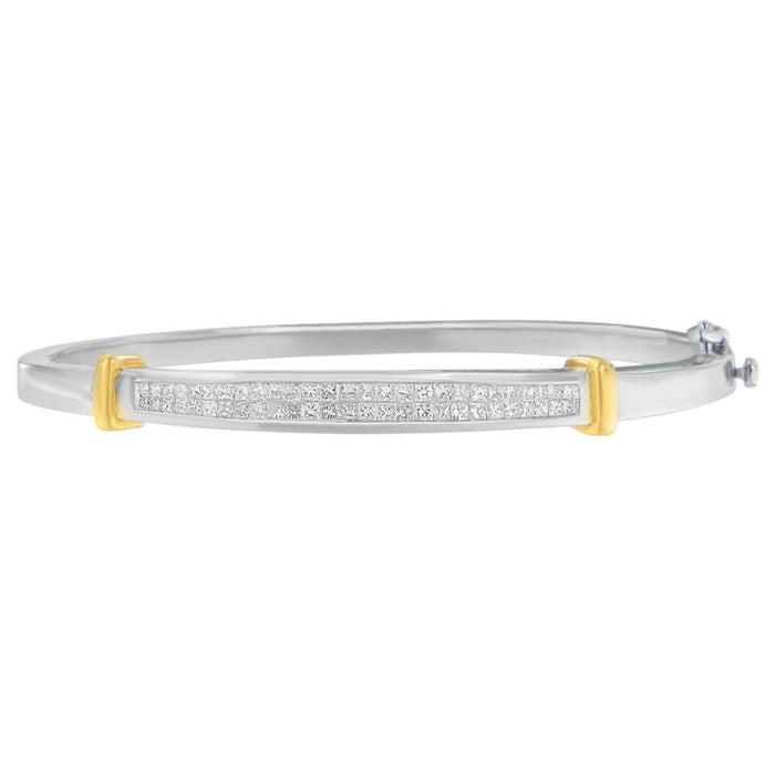 14K Two-Toned Gold Princess Cut Diamond Fashion Bangle (1 cttw, H-I Color, SI1-SI2 Clarity) by Bids.com