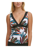 Dkny Printed Lined Molded Cups Adjustable Deep V Neck Tankini Top, Size XS by Vanessa Jane