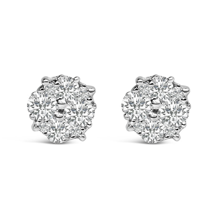 .925 Sterling Silver 1/2 cttw Prong Set Round-Cut Diamond Cluster Stud Earring (I-J Color, I2-I3 Clarity) by Bids.com