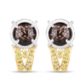 3.75 Carat Genuine Smoky Quartz, Yellow Diamond and White Diamond .925 Sterling Silver Earrings by Bids.com