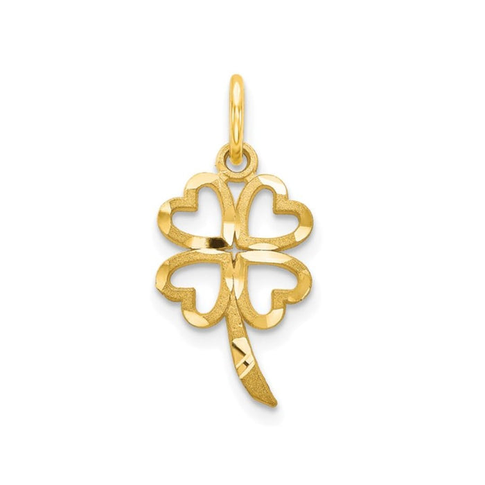 Good Luck Four Leaf Clover Charm 14K Yellow Gold Pendant by Fine Color Jewels