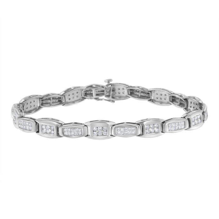 14K White Gold 2-1/2 Cttw Round-Brilliant & Baguette Cut Diamond 7" Alternating Flared Links Tennis Bracelet (H-I Color, SI1-SI2 Clarity) by Bids.com