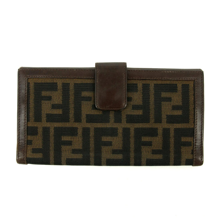 Fendi FF Zucca Leather x Canvas Brown Long Bifold Wallet #3298 by Bolt Boutique
