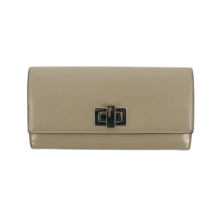 Fendi Peekaboo Grey Leather Turnlock Long Wallet #3109 by Bolt Boutique
