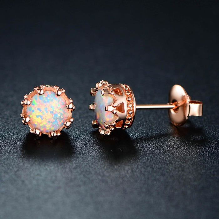 Fire Opal Crown Stud Earrings in 18K Rose Gold Plating by DailySale