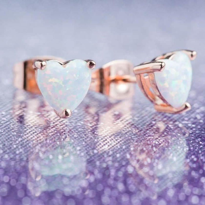 Fire Opal Heart Stud Earrings in 18K Rose Gold Plating by DailySale