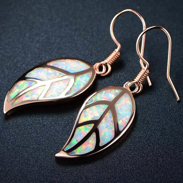 Fire Opal Leaf Earrings in 18K Rose Gold Plating by Peermont by DailySale