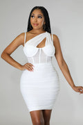 Flirtatious Honey One Shoulder Stretch Dress by Fasheabe