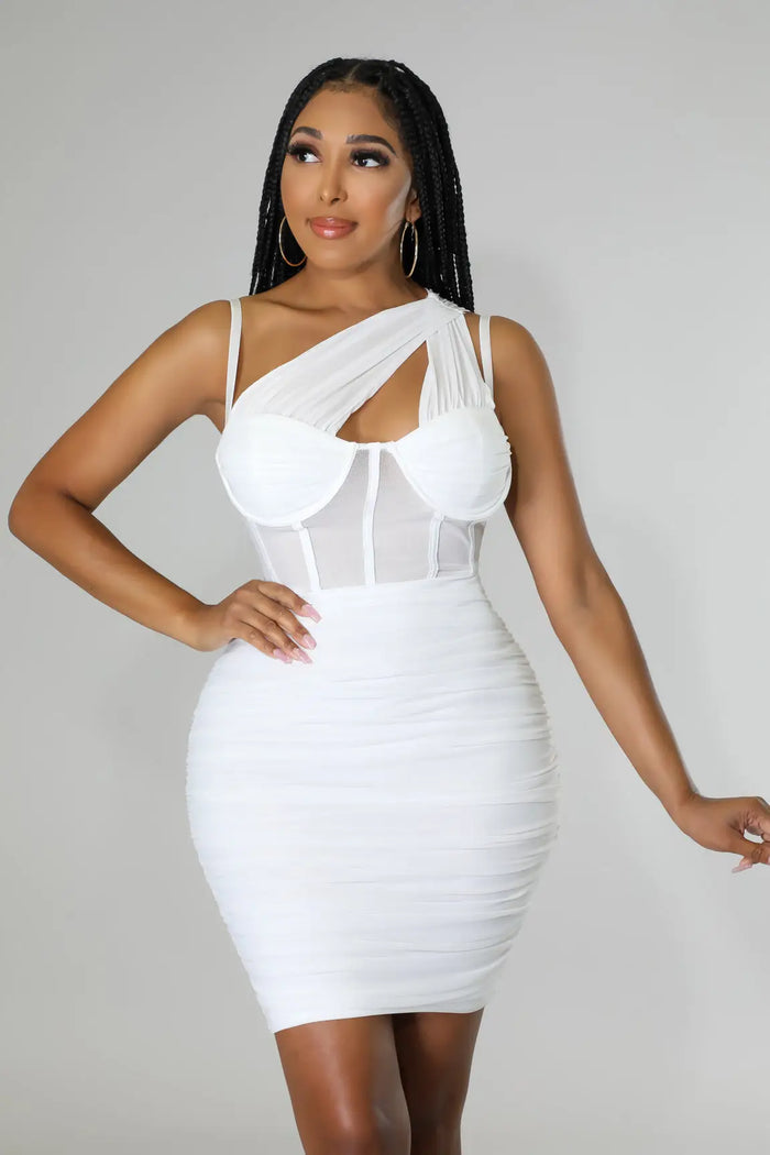 Flirtatious Honey One Shoulder Stretch Dress by Fasheabe