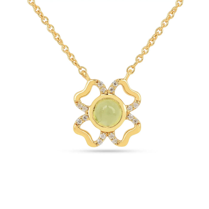 Floral Green Peridot Four Leaf Clover Necklace by Fine Color Jewels