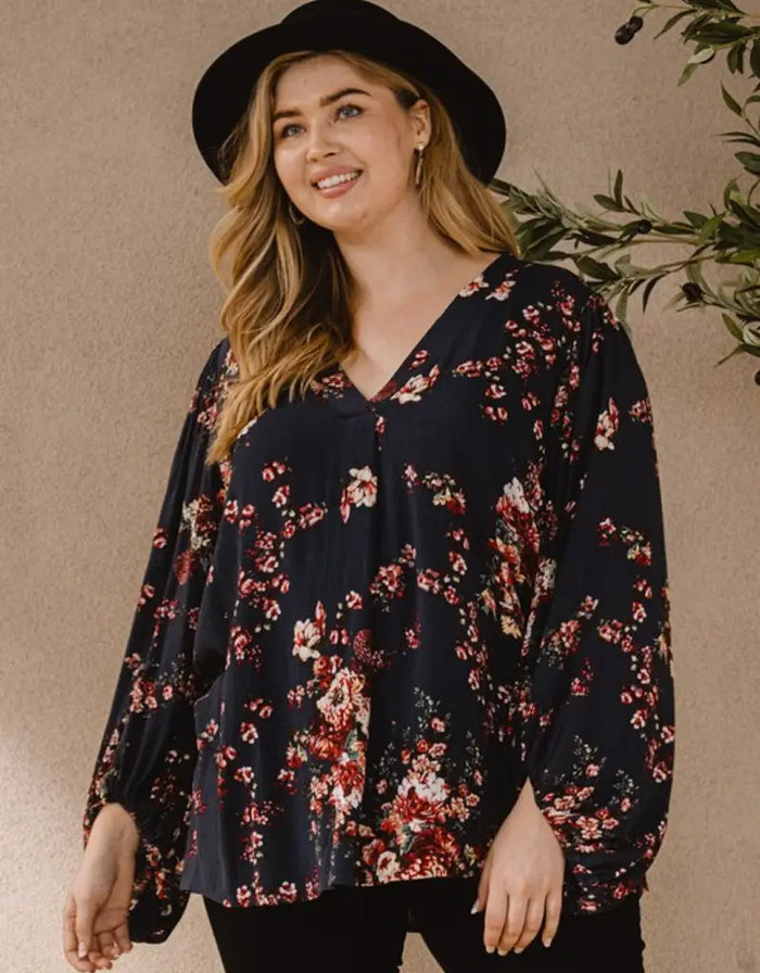 Floral Print Balloon Sleeves Blouse by Boutique 23