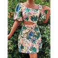 Floral Print Lantern Sleeve Cut Out Asymmetrical Neck Ruffle Hem Dress by DailySale