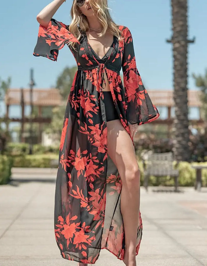 Floral Print Maxi Coverup Cardigan by Boutique 23