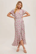 Floral Print Ruffle Hem Wrap Maxi Dress - Rose by Boutique 23