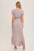 Floral Print Ruffle Hem Wrap Maxi Dress - Rose by Boutique 23