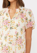 Floral Puff Sleeve Button-Down Top: Natural/Dusty Pink by Boutique 23