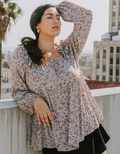 Floral Tiered Woven Top - Earl Grey by Boutique 23