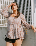 Floral Tiered Woven Top - Earl Grey by Boutique 23
