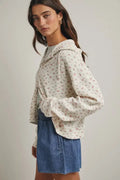 Floral Waffle Knit Hooded Jacket: Cream/Rose by Boutique 23