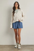Floral Waffle Knit Hooded Jacket: Cream/Rose by Boutique 23