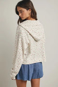 Floral Waffle Knit Hooded Jacket: Cream/Rose by Boutique 23