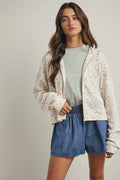 Floral Waffle Knit Hooded Jacket: Cream/Rose by Boutique 23