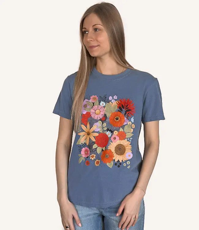 Flower Garden Comfort Colors Graphic Tee - Blue Jean by Boutique 23