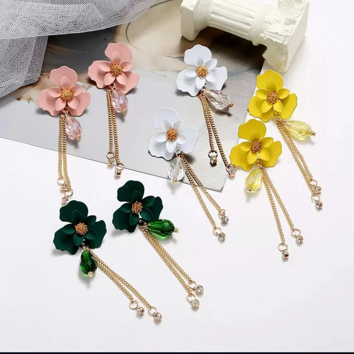 Flower Shaped Strip Drop Earrings by Duma Mbili LLC