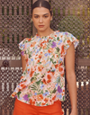 Flutter Sleeve Floral Print Blouse - Red
