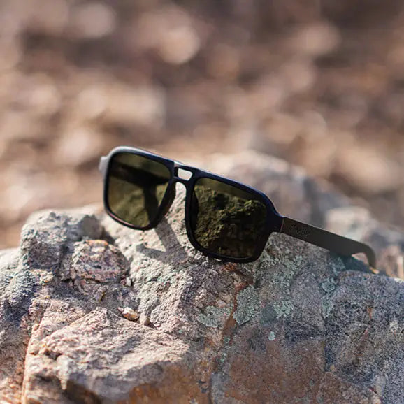Flyer | Black w/ Green | Wooden Sunglasses by TMBR