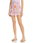Aqua Abstract Print Smocked Mini Skirt by Vanessa Jane