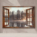 Foggy Autumn Lake View By The Window Canvas Wall Art by Tailored Canvases