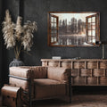 Foggy Autumn Lake View By The Window Canvas Wall Art by Tailored Canvases