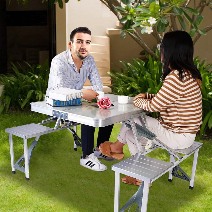Folding Picnic Table with 4 Seats and Umbrella Hole by DailySale