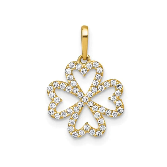 Four Leaf Clover CZ Charm Sparkle Pendant 10K Yellow Gold by Fine Color Jewels