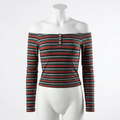 Ultra Flirt by Ikeddi Juniors Striped Off-The-Shoulder Top, Size Large by Vanessa Jane