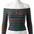 Ultra Flirt by Ikeddi Juniors Striped Off-The-Shoulder Top, Size Large by Vanessa Jane