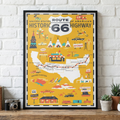 US Route 66 Historic Highway Mustard Yellow Illustrated Scenic 11 in. x 14 in. by Vanessa Jane