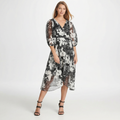 DKNY Womens Sheer Belted Zippered Floral 3/4 Sleeve V Neck Sheath Dress, Size 2 by Vanessa Jane