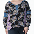 Style & Co Black Printed Split Neck Long Sleeve Top,Size XL by Vanessa Jane