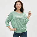 Jasambac Womens Sparkle Sequin Top Loose Cold Shoulder, Green, Size Small by Vanessa Jane