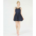 Trixxi Juniors Illusion and Rose Textured Fit and Flare Dress, Size 9/Blue by Vanessa Jane